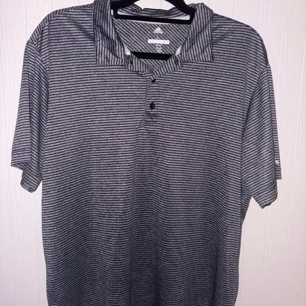 adidas Men's Polo Shirt - Black and Gray Stripes